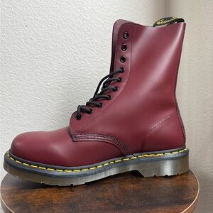 Dr. Martens 8-Eye Boot in Oxblood with Yellow Stitching